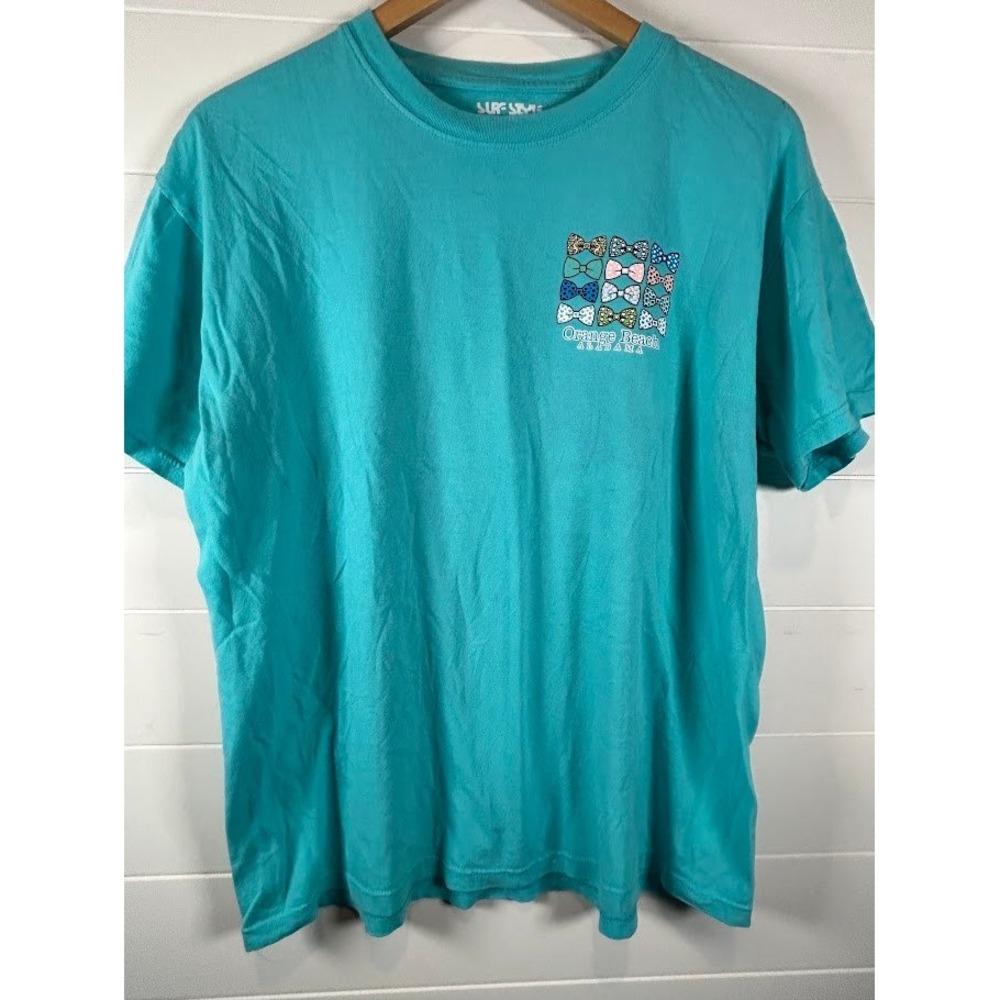Surf Style Orange Beach Alabama Bow Graphic T-Shirt Blue Mens Large 100% Cotton